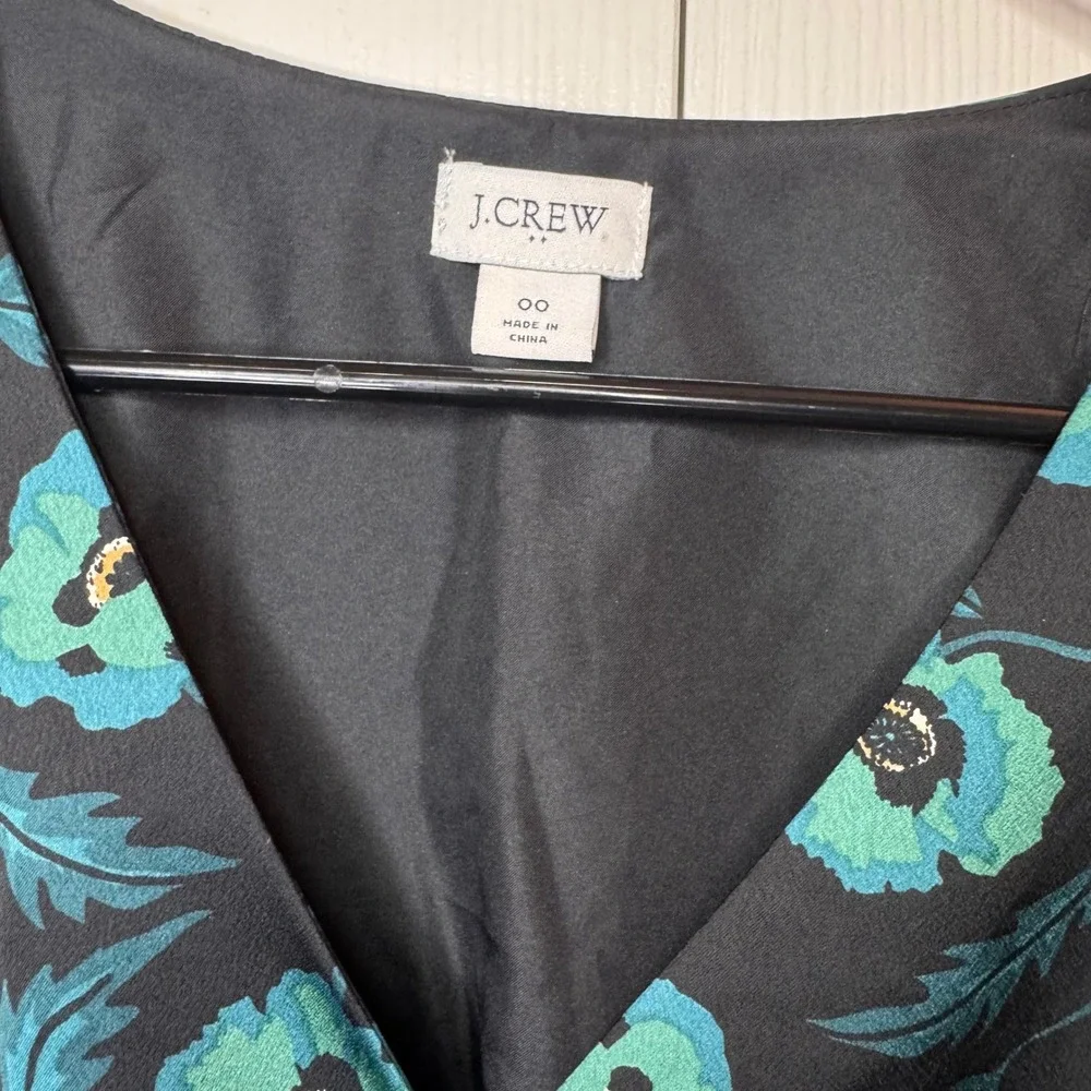 JCrew Satin Crepe Peplum Poppy Print Blouse‎ Size 00